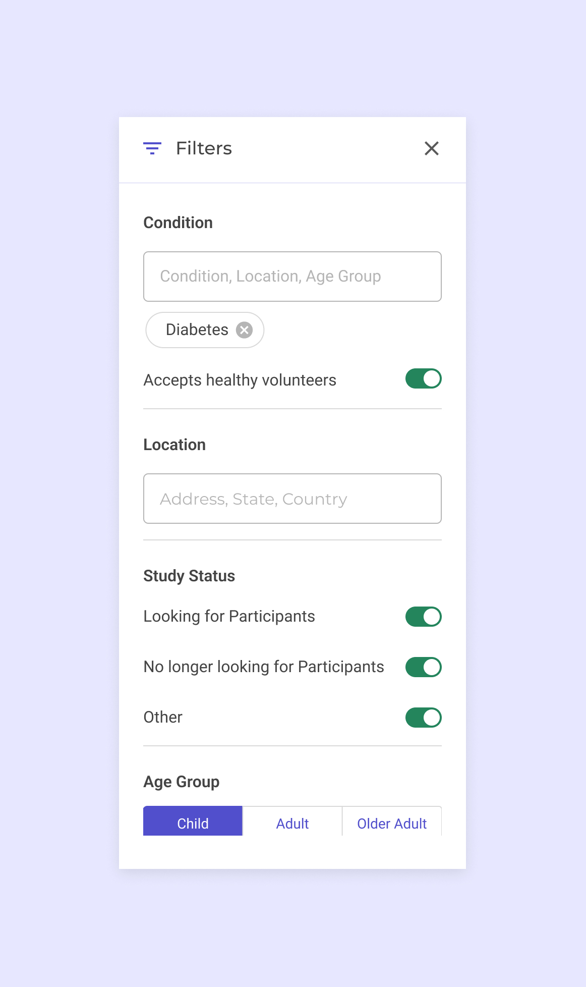 Trial portal filters